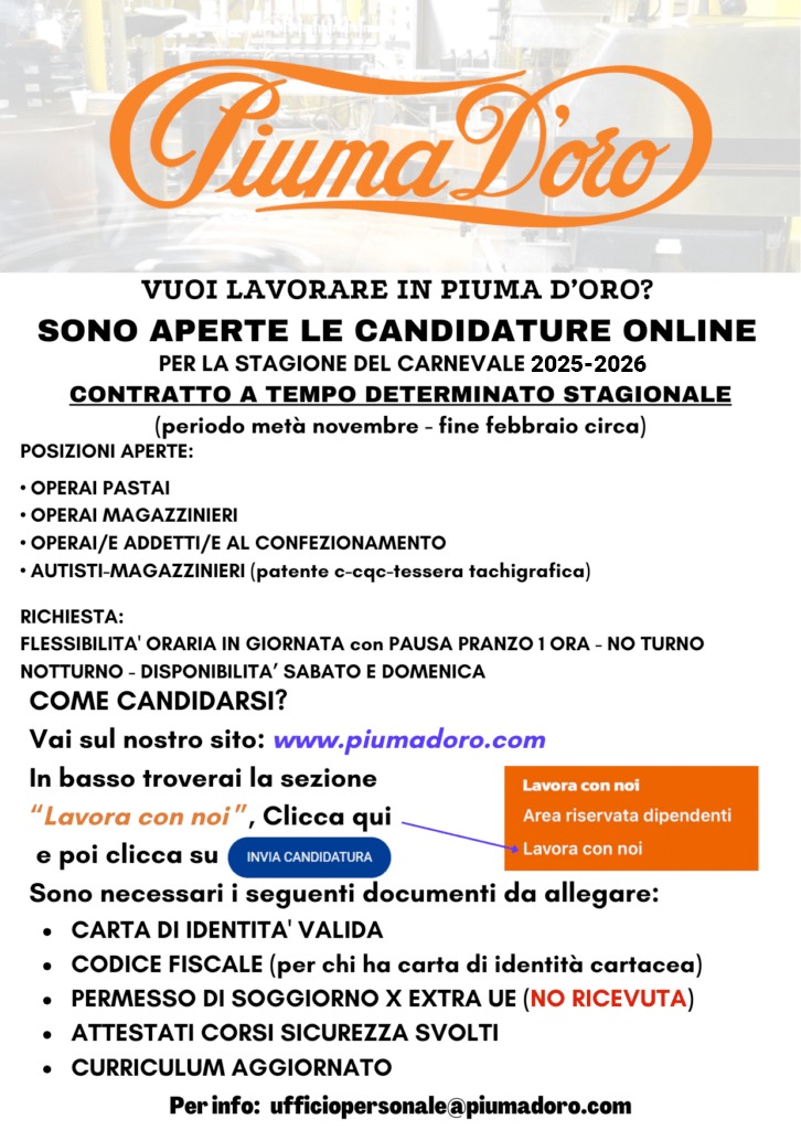 Vendita dolci di carnevale piuma d'oro